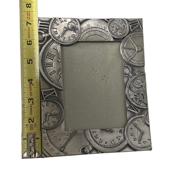 Steampunk Clock Photo Frame Silver Tone Roman Numeral Gear Desk Art - Picture 11 of 11